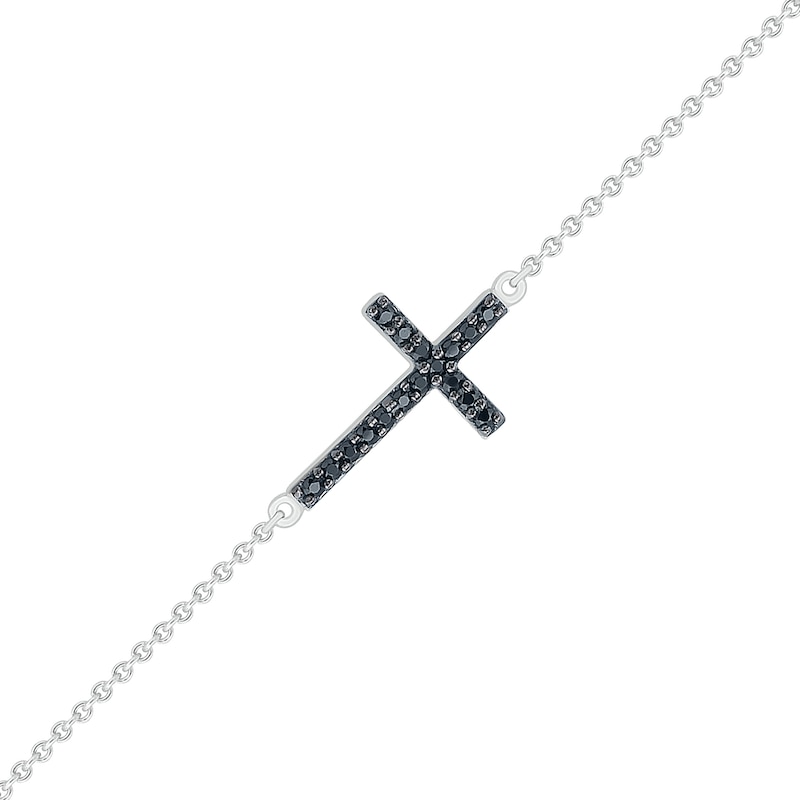Main Image 1 of 1/15 CT. T.W. Black Diamond Cross Anklet in Sterling Silver with Black Rhodium - 10"