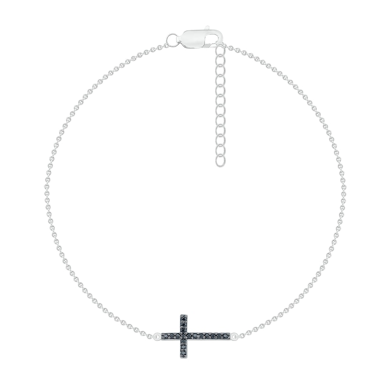 Main Image 2 of 1/15 CT. T.W. Black Diamond Cross Anklet in Sterling Silver with Black Rhodium - 10"
