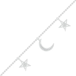 1/20 CT. T.W. Diamond Moon and Double Star Anklet in Sterling Silver - 10&quot;