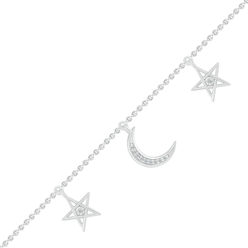 Main Image 1 of 1/20 CT. T.W. Diamond Moon and Double Star Anklet in Sterling Silver - 10"