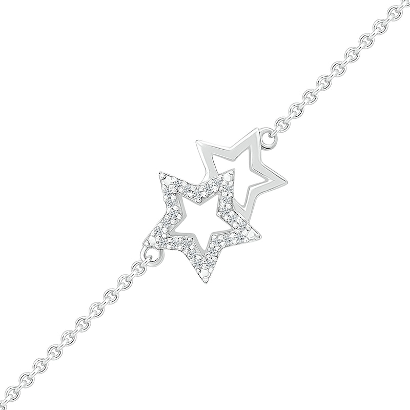 Main Image 1 of 1/20 CT. T.W. Diamond Double Star Anklet in Sterling Silver - 10"