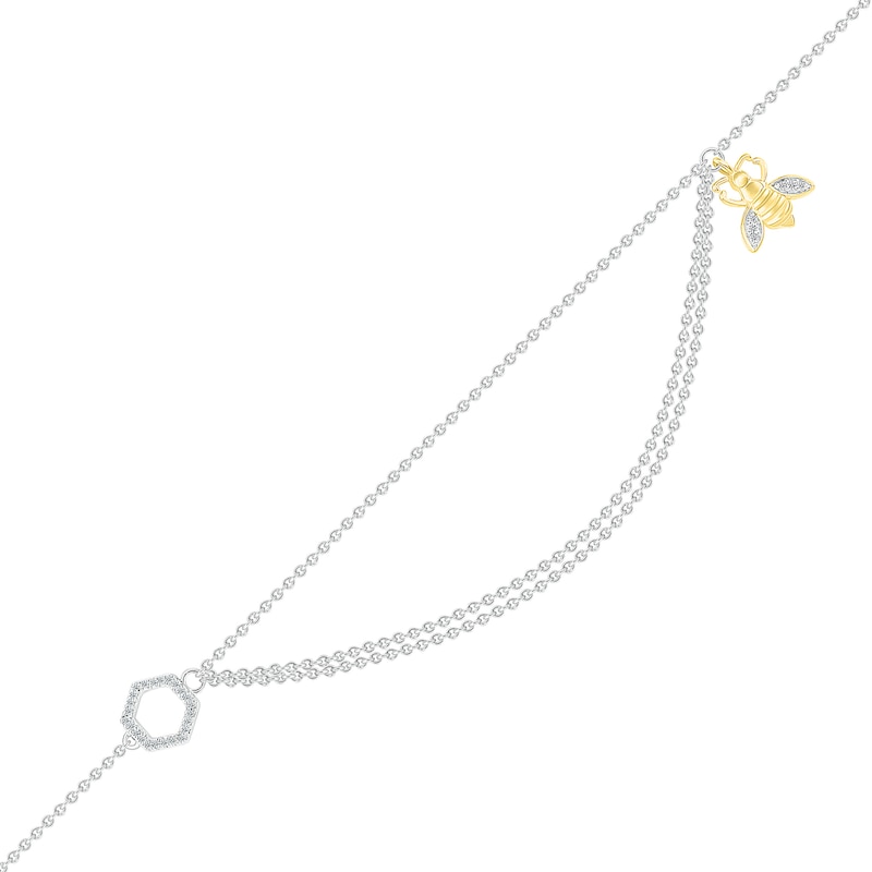 Main Image 1 of 1/20 CT. T.W. Diamond Honeycomb and Bee Anklet in Sterling Silver and 10K Gold - 10"