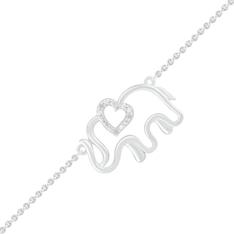 Diamond Accent Elephant Heart Anklet in Sterling Silver - 10&quot;