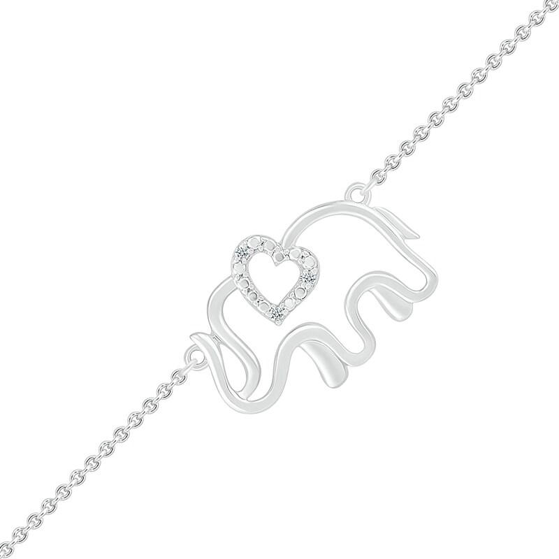 Main Image 1 of Diamond Accent Elephant Heart Anklet in Sterling Silver - 10"
