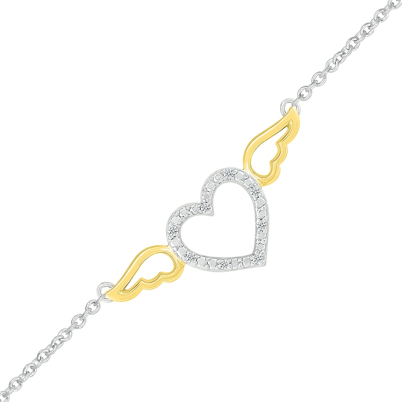 Main Image 1 of Diamond Accent Heart Wings Anklet in Sterling Silver and 10K Gold - 10"