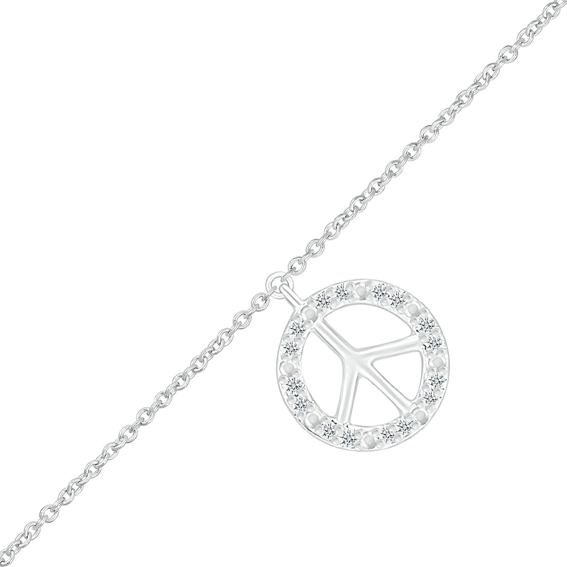 Main Image 1 of 1/20 CT. T.W Diamond Peace Sign Anklet in Sterling Silver - 10"