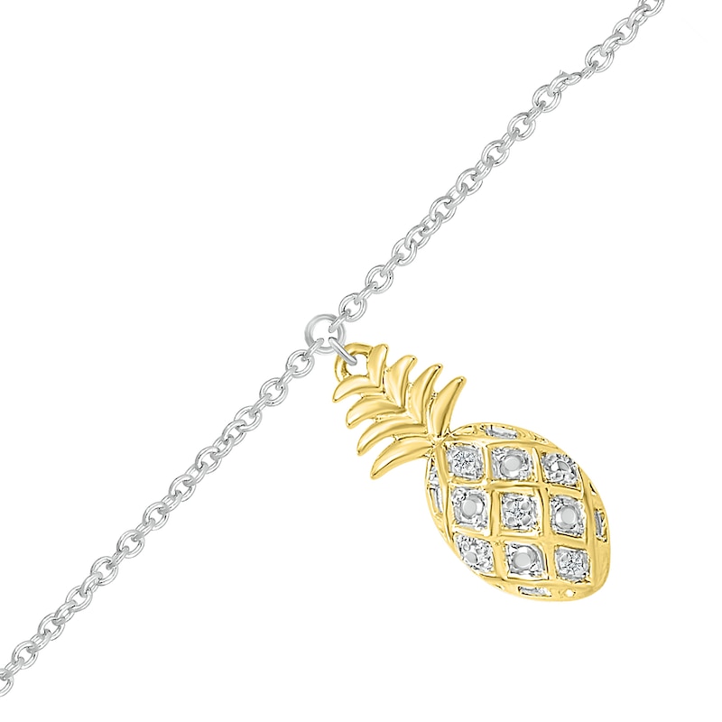 Diamond Accent Pineapple Anklet in Sterling Silver and 10K Gold - 10"