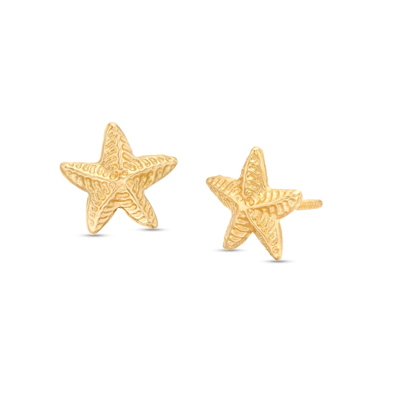 Main Image 1 of Child's Mini Textured Starfish Stud Earrings in 14K Gold