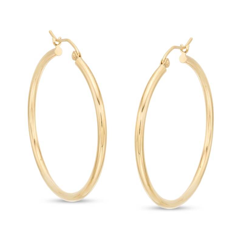 35.0mm Tube Hoop Earrings in 14K Gold