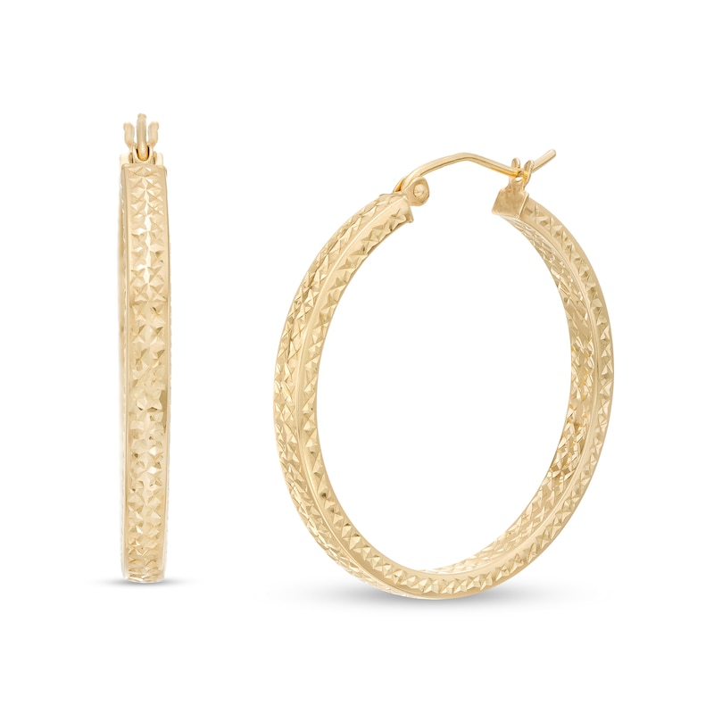 Main Image 1 of 30.0mm Diamond-Cut Double Row Square Tube Hoop Earrings in 14K Gold