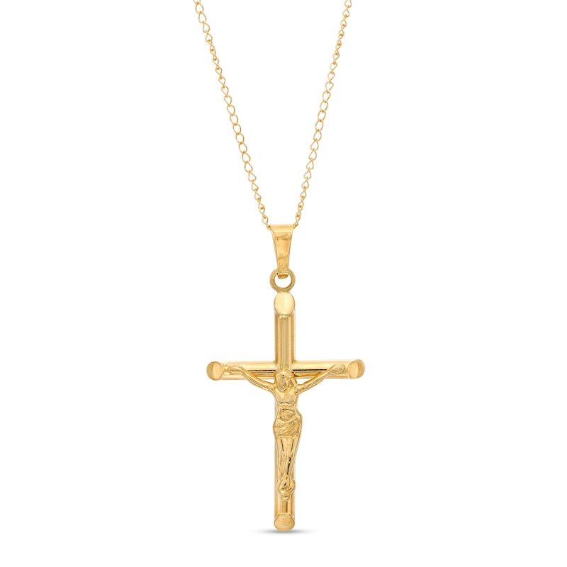Main Image 1 of Child's Barrel Crucifix Pendant in 14K Gold - 13"