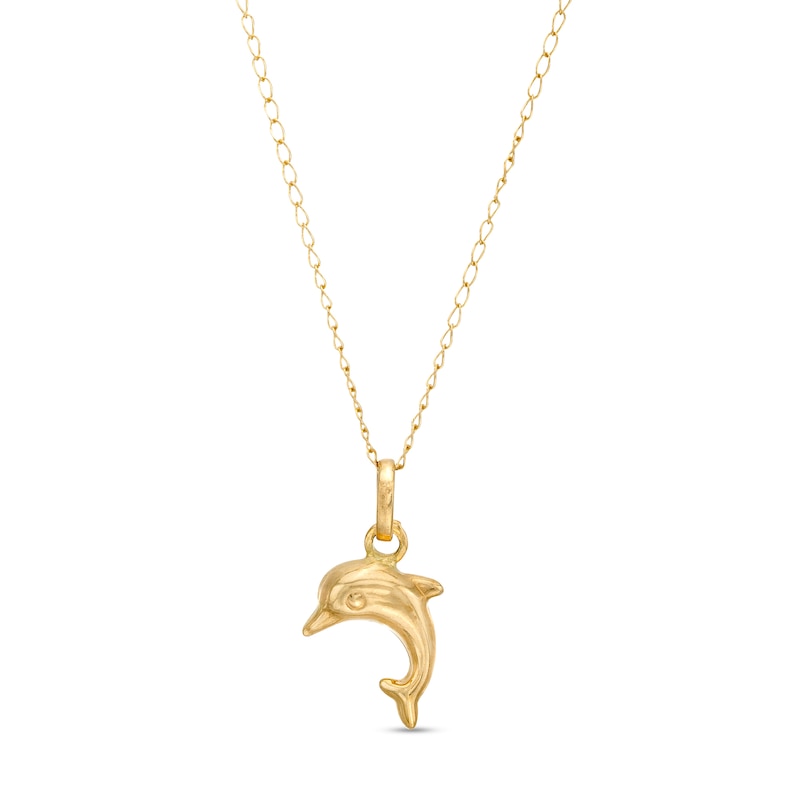 Main Image 1 of Child's Mini Dolphin Dangle Pendant in 14K Gold - 13"