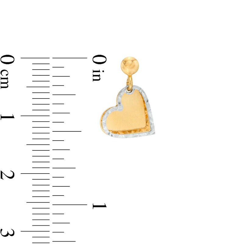 Main Image 3 of Diamond-Cut Layered Outline Tilted Heart Drop Earrings in 14K Two-Tone Gold