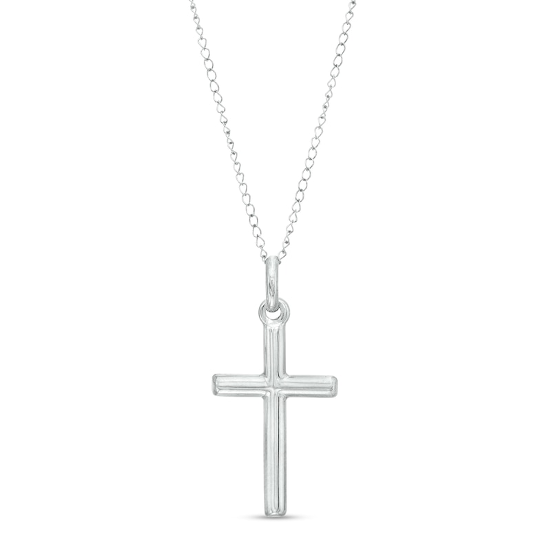 Main Image 1 of Child's Barrel Cross Pendant in 14K White Gold – 13"