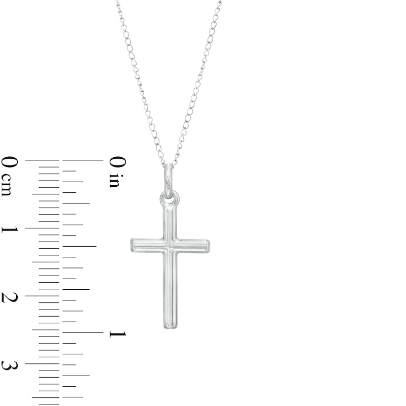 Main Image 2 of Child's Barrel Cross Pendant in 14K White Gold – 13"