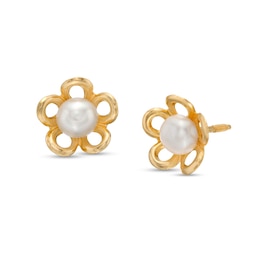 Child's 4.0mm Freshwater Cultured Pearl Open Petal Flower Stud Earrings in 14K Gold