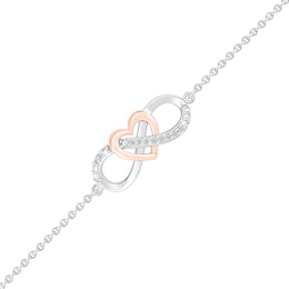 1/20 CT. T.W. Diamond Infinity Heart Anklet in Sterling Silver and 10K Rose Gold - 10&quot;