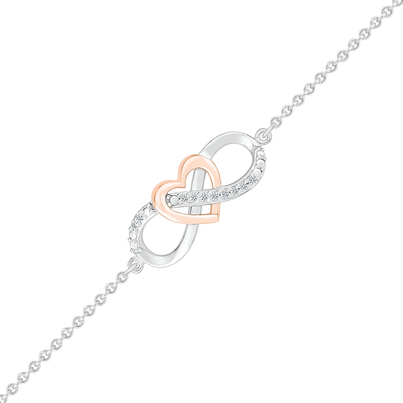 Main Image 1 of 1/20 CT. T.W. Diamond Infinity Heart Anklet in Sterling Silver and 10K Rose Gold - 10"