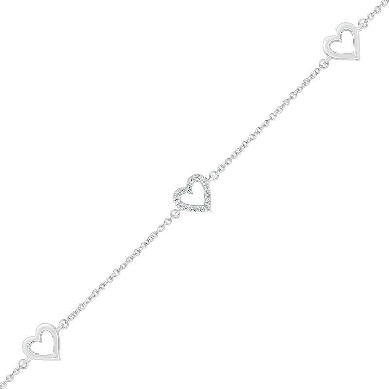 Main Image 1 of 1/20 CT. T.W. Diamond Triple Heart Anklet in Sterling Silver - 10"