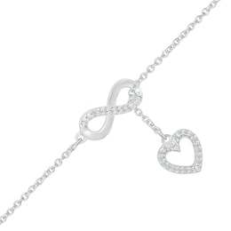 1/20 CT. T.W. Diamond Infinity Heart Drop Anklet in Sterling Silver - 10&quot;