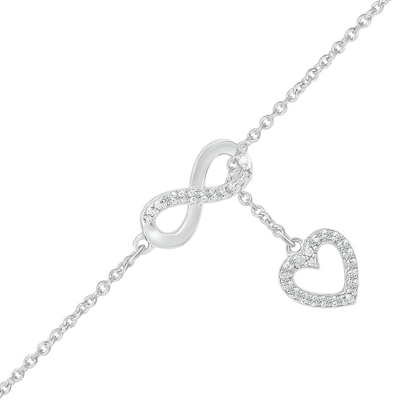 Main Image 1 of 1/20 CT. T.W. Diamond Infinity Heart Drop Anklet in Sterling Silver - 10"