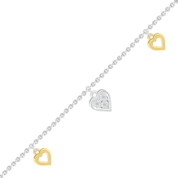 Diamond Accent Triple Heart Anklet in Sterling Silver and 10K Gold - 10&quot;