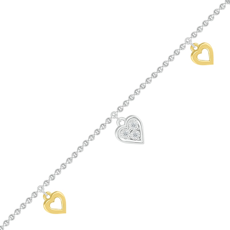 Main Image 1 of Diamond Accent Triple Heart Anklet in Sterling Silver and 10K Gold - 10"