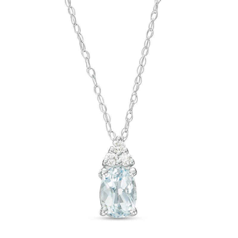 Main Image 1 of Oval Aquamarine and 1/20 CT. T.W. Diamond Pendant in 10K White Gold