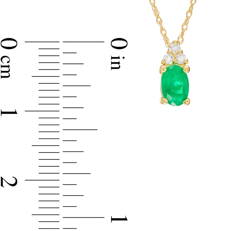 Main Image 3 of Oval Emerald and 1/20 CT. T.W. Diamond Tri-Sides Pendant in 10K Gold