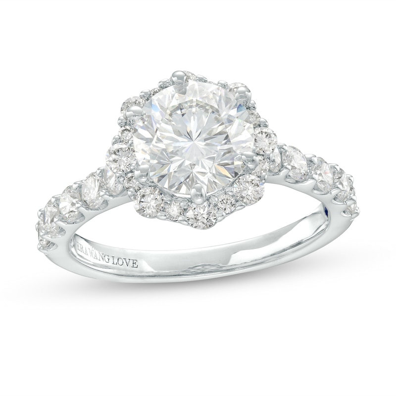 Main Image 1 of TRUE Lab-Grown Diamonds by Vera Wang Love 2-1/3 CT. T.W. Flower Frame Engagement Ring in 14K White Gold (F/VS2)