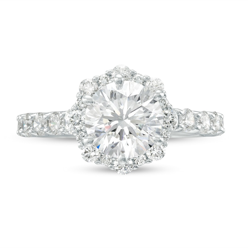 Main Image 4 of TRUE Lab-Grown Diamonds by Vera Wang Love 2-1/3 CT. T.W. Flower Frame Engagement Ring in 14K White Gold (F/VS2)
