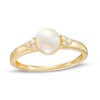 Thumbnail Image 0 of 6.0mm Cultured Freshwater Pearl and 1/20 CT. T.W. Diamond Tri-Sides Ring in 10K Gold - Size 7