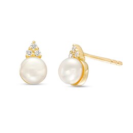 5.0mm Cultured Freshwater Pearl and 1/20 CT. T.W. Diamond Stud Earrings in 10K Gold
