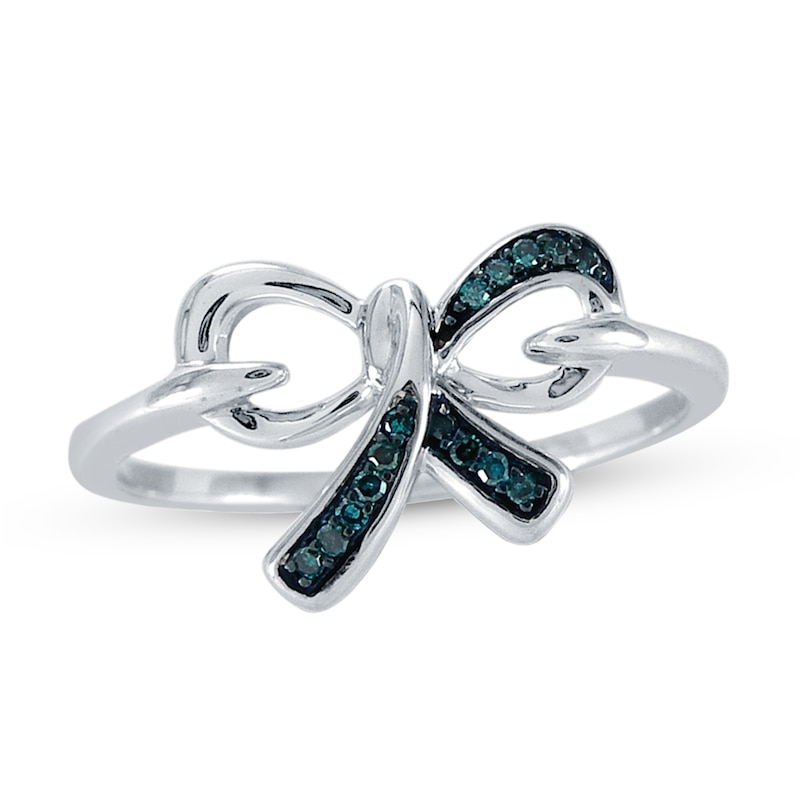 Main Image 1 of 1/20 CT. T.W. Blue Diamond Bow Ring in Sterling Silver