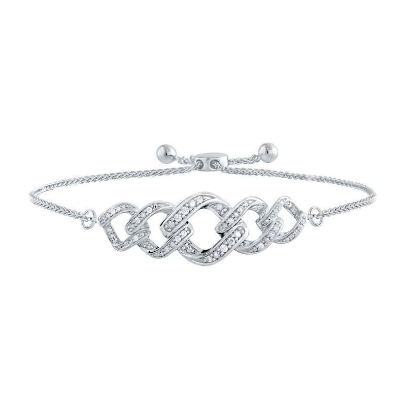 Main Image 1 of 1/6 CT. T.W. Diamond Cuban Chain Link Bolo Bracelet in Sterling Silver – 10&quot;