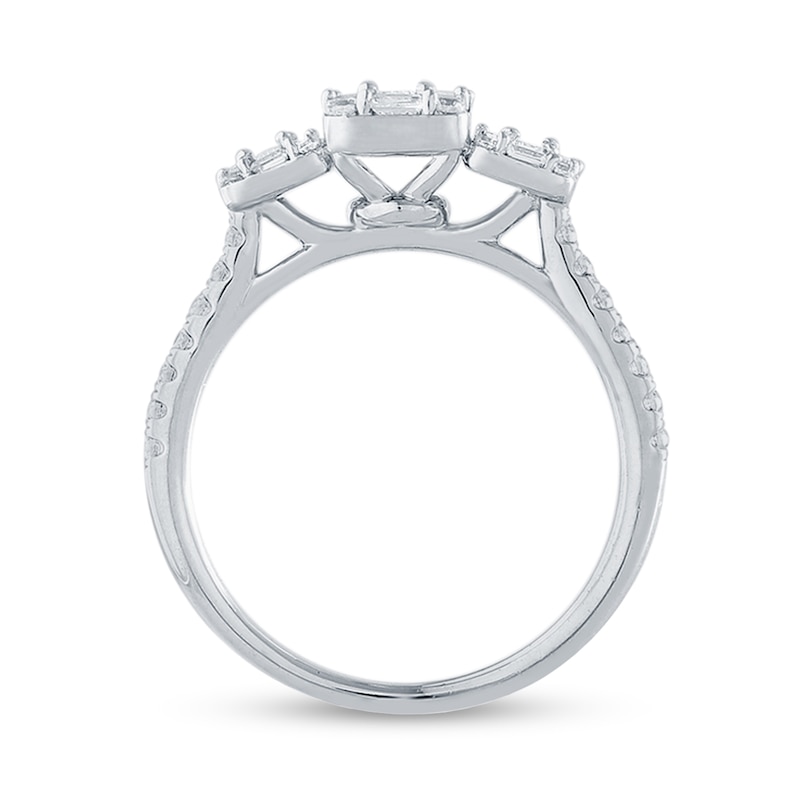 Main Image 2 of 3/4 CT. T.W. Emerald-Shaped Multi-Diamond Trio Ring in 14K White Gold