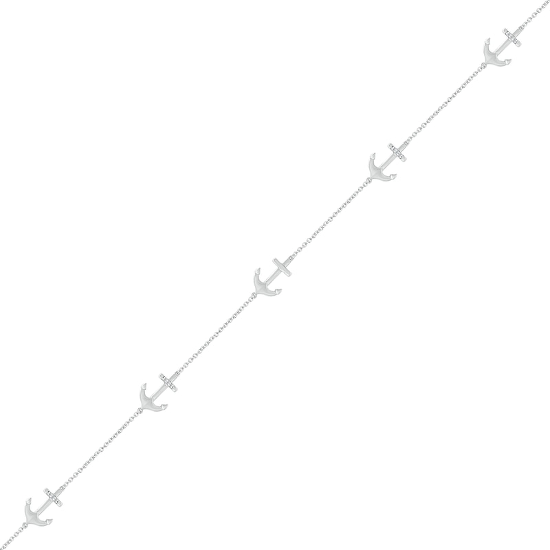 Main Image 1 of 1/20 CT. T.W. Diamond Five Anchor Station Anklet in Sterling Silver - 10"