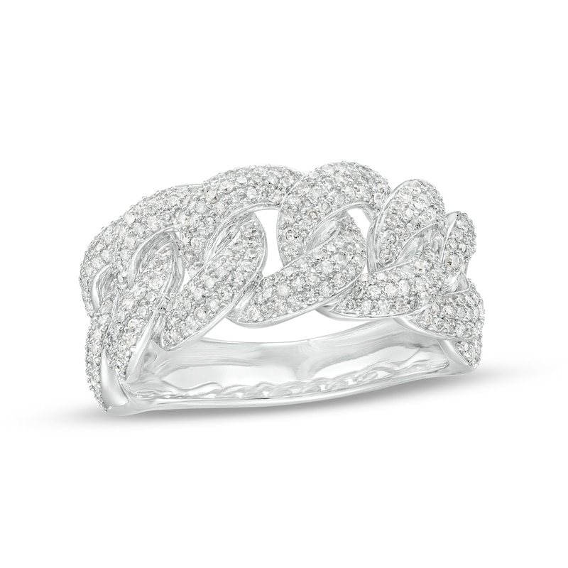 Main Image 1 of Men's 1-1/4 CT. T.W. Diamond Multi-Row Cuban Chain Link Ring in 10K White Gold