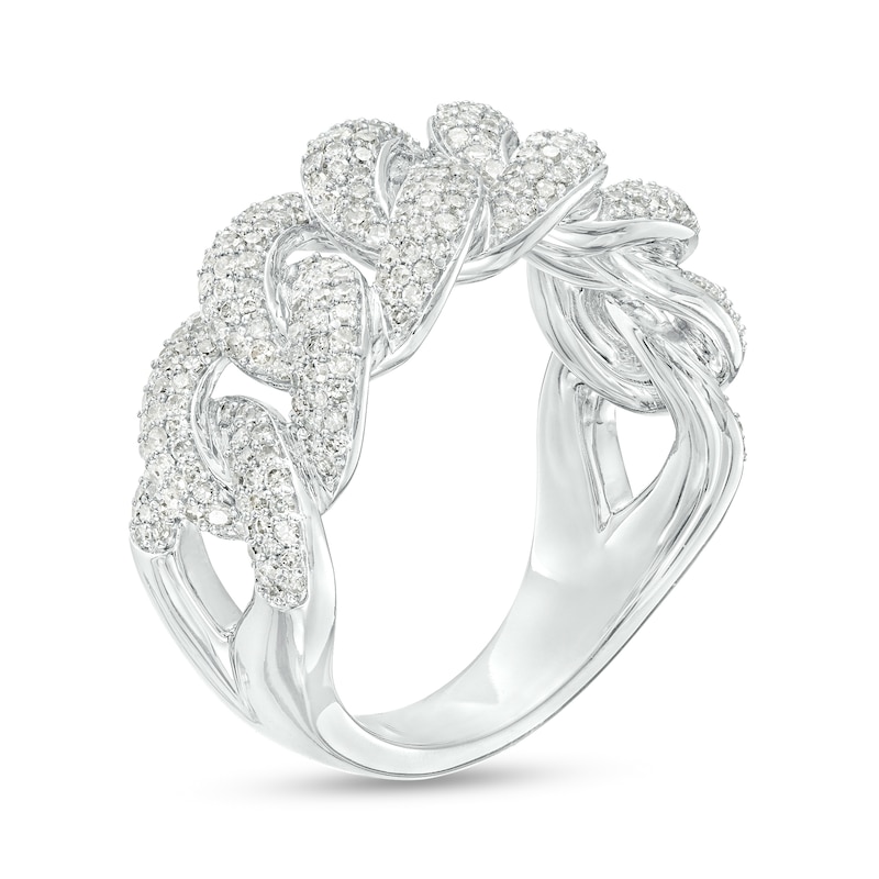 Main Image 3 of Men's 1-1/4 CT. T.W. Diamond Multi-Row Cuban Chain Link Ring in 10K White Gold