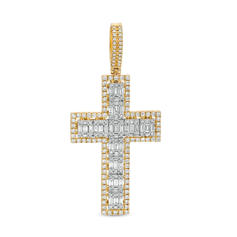 Men's 2-1/4 CT. T.W. Baguette and Round Diamond Frame Cross Necklace Charm in 10K Gold
