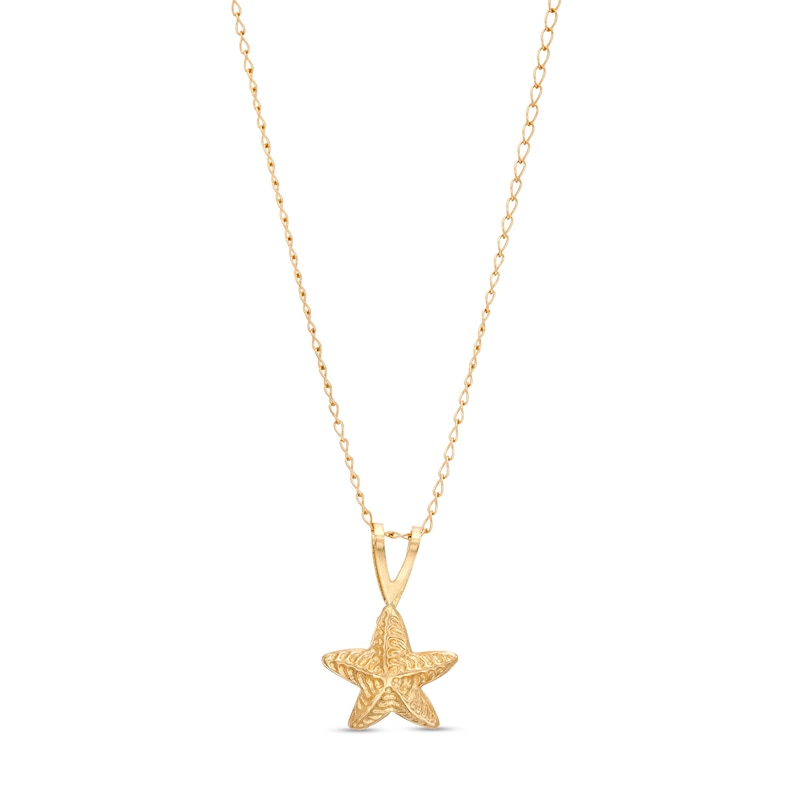 Main Image 1 of Child's Mini Textured Starfish Split Bail Drop Pendant in 14K Gold – 13"