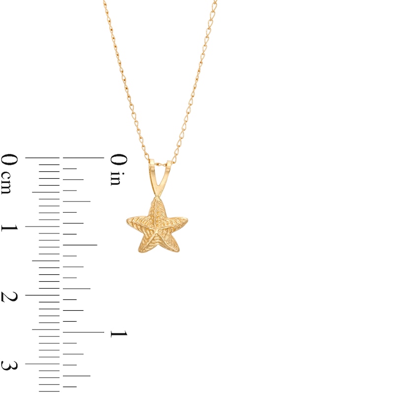 Main Image 2 of Child's Mini Textured Starfish Split Bail Drop Pendant in 14K Gold – 13"