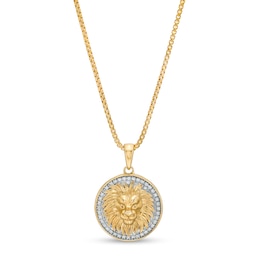 Men's 1/4 CT. T.W. Diamond Frame Lion's Head Medallion Pendant in 10K Gold – 20"
