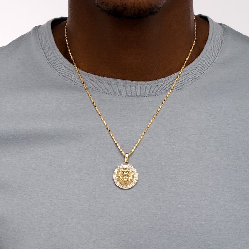 Main Image 2 of Men's 1/4 CT. T.W. Diamond Frame Lion's Head Medallion Pendant in 10K Gold – 20"
