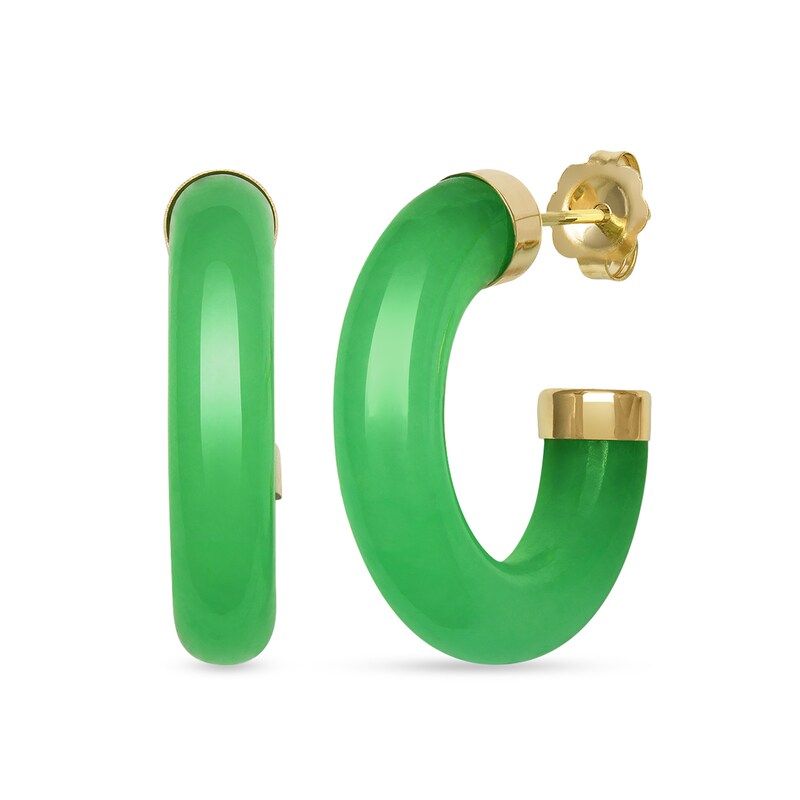 Main Image 1 of Dyed Jade Tube J-Hoop Earrings in 14K Gold