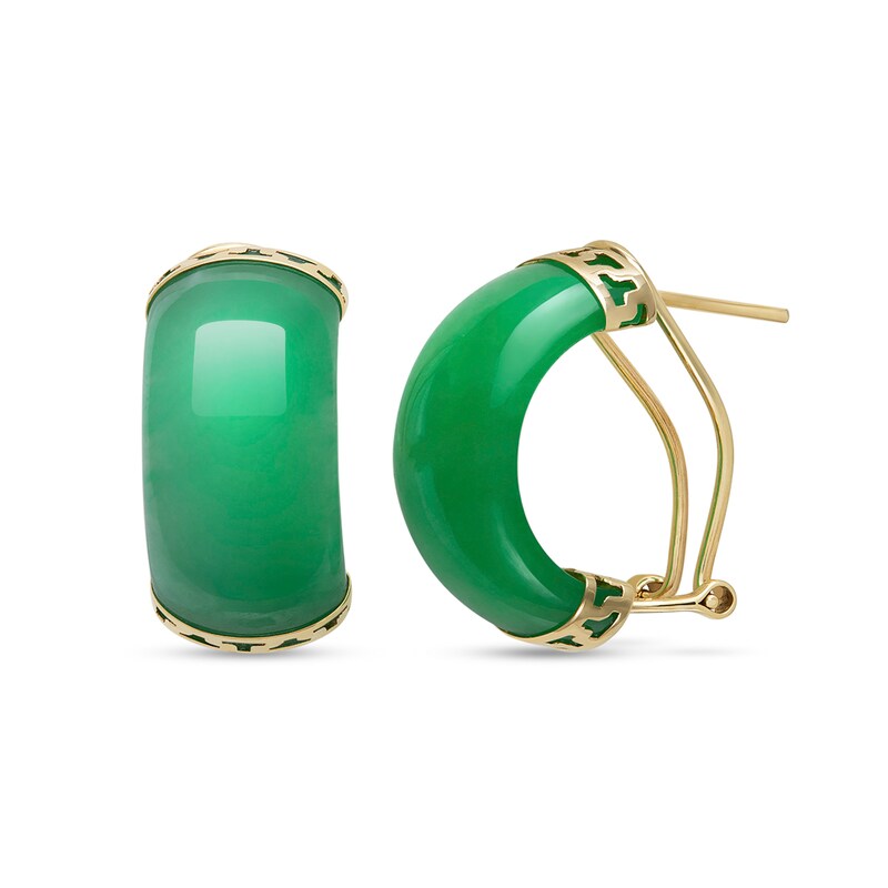 Main Image 1 of Half-Moon Dyed Jade Drop Earrings in 14K Gold