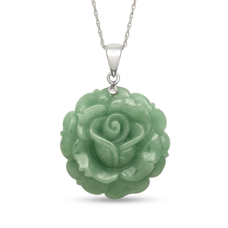 Main Image 1 of 29.0mm Carved Dyed Jade Rose Pendant in Sterling Silver