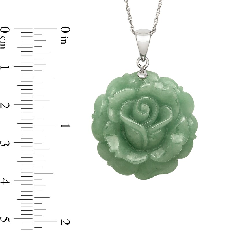 Main Image 2 of 29.0mm Carved Dyed Jade Rose Pendant in Sterling Silver