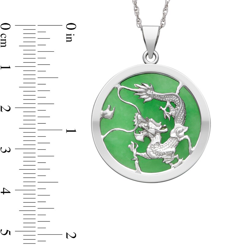 Main Image 2 of 22.0mm Dyed Jade Textured Dragon Circle Pendant in Sterling Silver