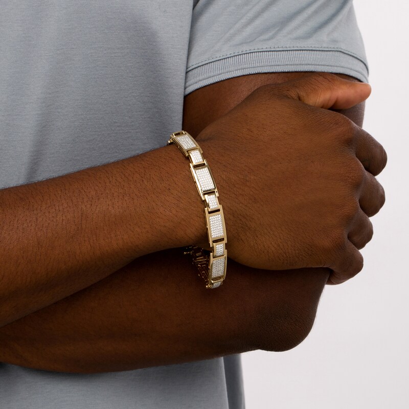 Main Image 2 of Men's 3 CT. T.W. Multi-Diamond Link Bracelet in 10K Gold – 8.5"